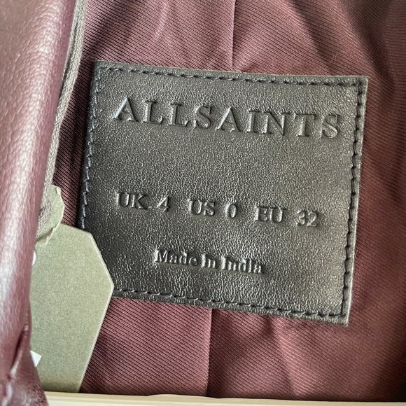 NWT All Saints Balfern Biker Leather Jacket Deep Red Size US 0 - Picture 9 of 12